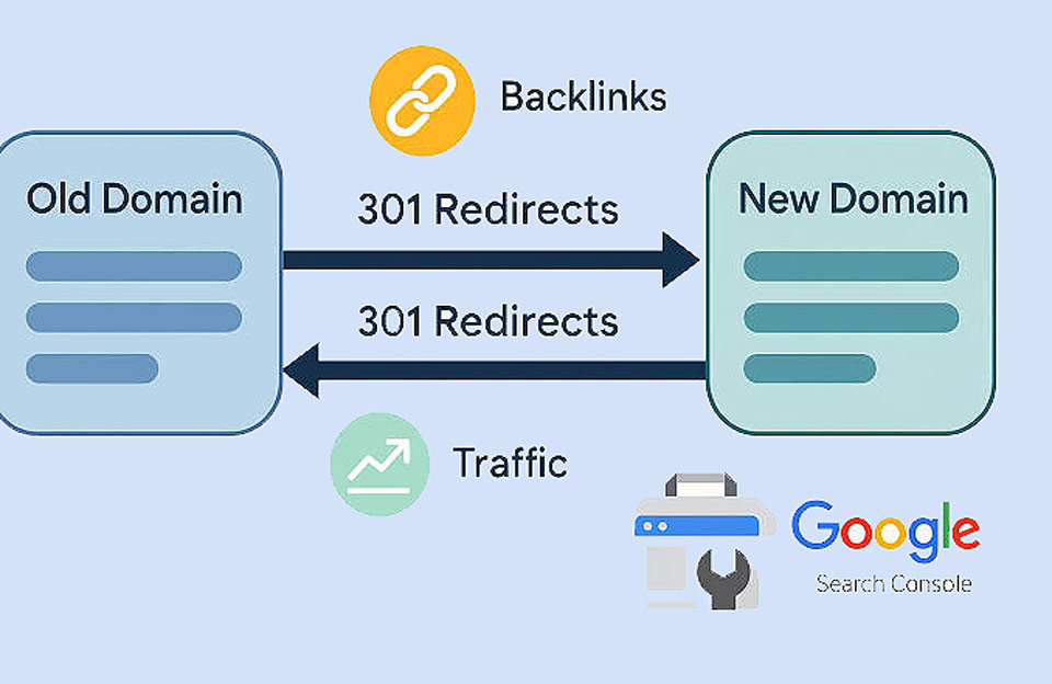 Esquema de migración de un dominio en relación a las redirecciones de las urls
